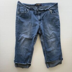 Angels Jeans Womens Size 24 Blue Denim Stretch Cuffed Medium Wash Flap Pockets